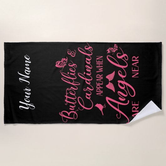 天使が近づくと蝶と深紅色が現れる ビーチタオル (正面)