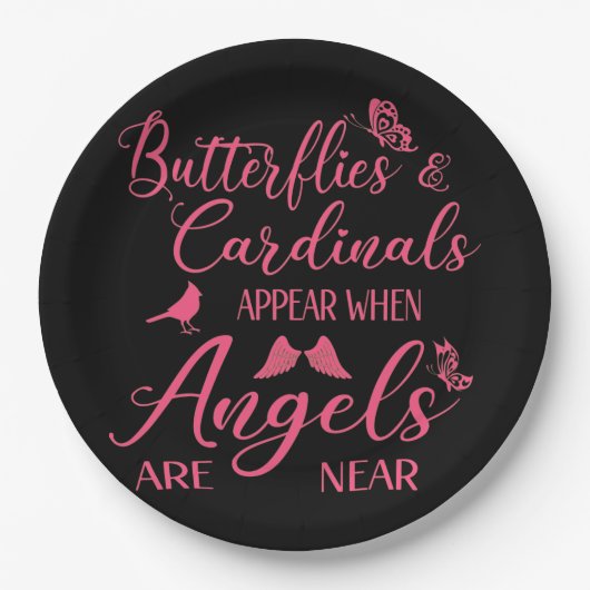 天使が近づくと蝶と深紅色が現れる ペーパープレート (正面)