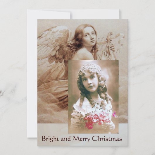 天使が雲の上でリラを弾く フォトテンプレート 招待状 (正面)