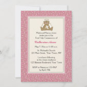 天使くま、ピンクの白いデイジーの宗教招待状 招待状 (正面)