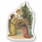 天使とイエスのクリスマス アンティーク風 少女 シール (正面)