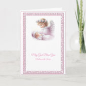 天使とカスタマイズ可能なベビーガールの洗礼 カード (正面)