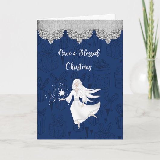 天使とクリスマスの宗教的カード カード (正面)
