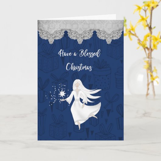 天使とクリスマスの宗教的カード カード (黄色い花)