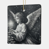 天使とクリスマスの木の背中と白 セラミックオーナメント (左)