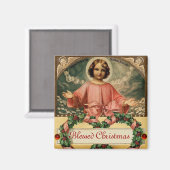 天使とクリスマスの王冠を持つ子イエス マグネット (正面/裏面)