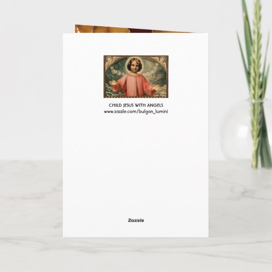 天使とクリスマスクラウンを持つ子イエス シーズンカード (裏面)