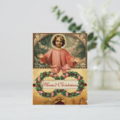 天使とクリスマスクラウンを持つ子イエス シーズンポストカード (スタンド正面)