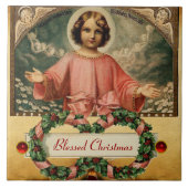 天使とクリスマスクラウンを持つ子イエス タイル (正面)