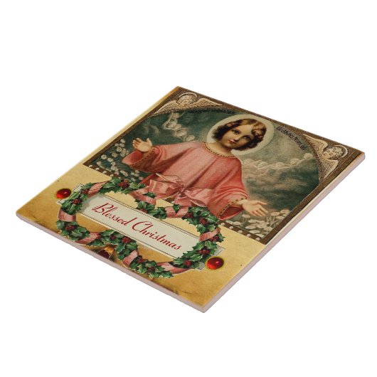 天使とクリスマスクラウンを持つ子イエス タイル (側面)