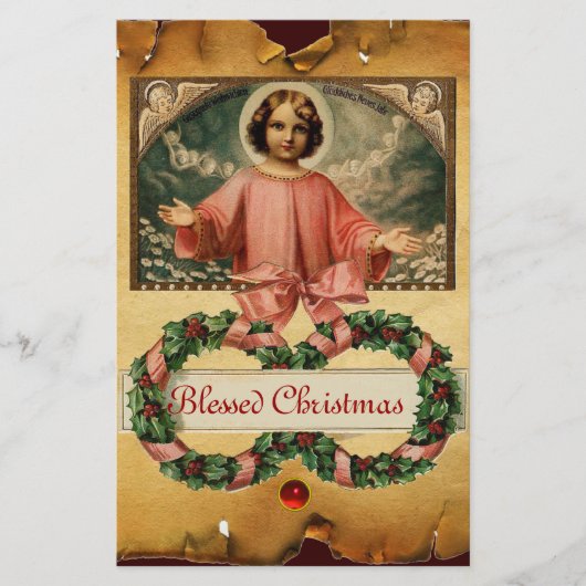天使とクリスマスクラウンを持つ子イエス 便箋 (正面)