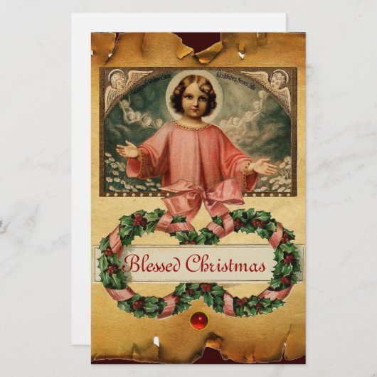 天使とクリスマスクラウンを持つ子イエス 便箋 (正面/裏面)