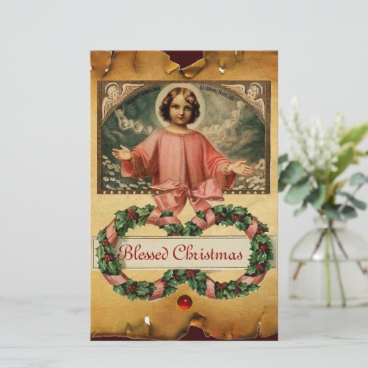 天使とクリスマスクラウンを持つ子イエス 便箋 (スタンド正面)