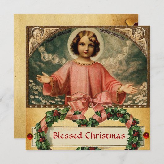 天使とクリスマスクラウンを持つ子イエス 招待状 (正面/裏面)