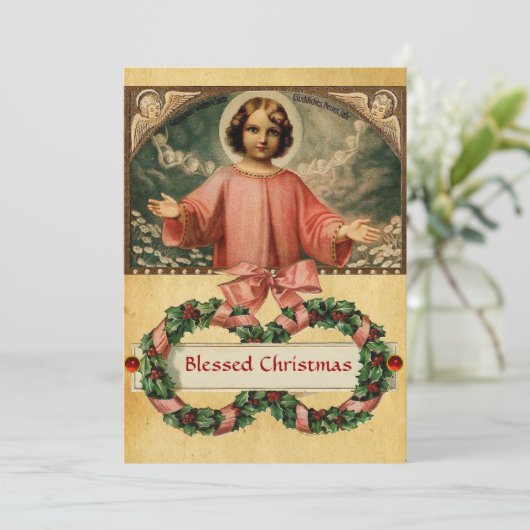 天使とクリスマスクラウンを持つ子イエス 招待状 (スタンド正面)