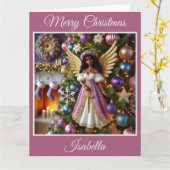 天使とクリスマスツリー(ピンク) カード (黄色い花)