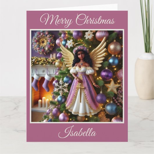 天使とクリスマスツリー(ピンク) カード (正面)