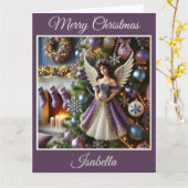 天使とクリスマスツリー（紫） カード (黄色い花)