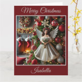 天使とクリスマスツリー（赤） カード (黄色い花)