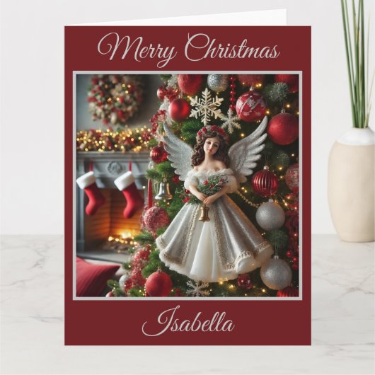 天使とクリスマスツリー（赤） カード (正面)