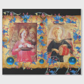 天使とバラブルーフローラパーチメントと宝石 ラッピングペーパー (フラット)