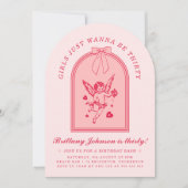 天使とピンクのリボンのコケティーな現代風30歳の誕生日 招待状 (正面)