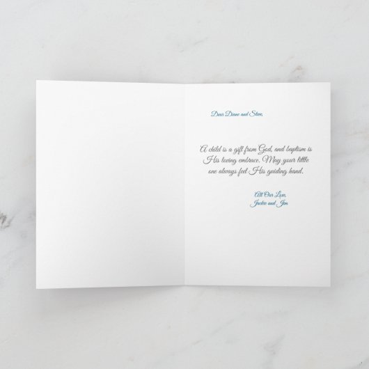 天使とベビーでカスタマイズ可能な洗礼挨拶 カード (内部)