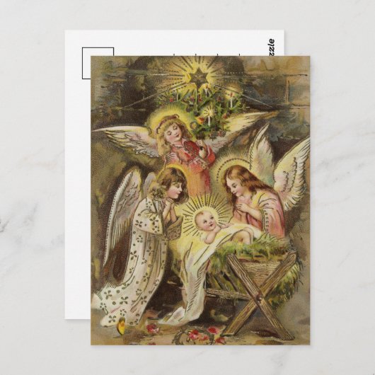 天使とベビーイエス | ヴィンテージクリスマス ポストカード (正面/裏面)