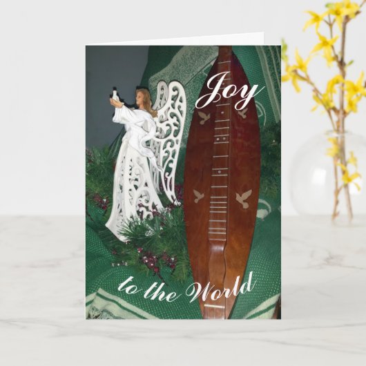 天使とマウンテン ドゥルシマーのクリスマス・グリーティング カード (黄色い花)