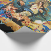 天使とヴァージンパーチメント、赤い青の花、宝石 ラッピングペーパー (角)