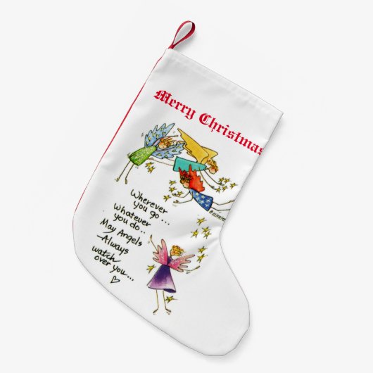 『天使と一緒にクリスマス水彩画』 スモールクリスマスストッキング (正面 (吊り時))