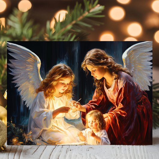 天使と子供の降誕祭のクリスマス シーズンカード