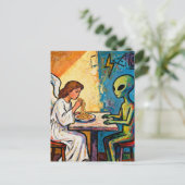 天使と宇宙人がスパゲッティを食べる ポストカード (スタンド正面)