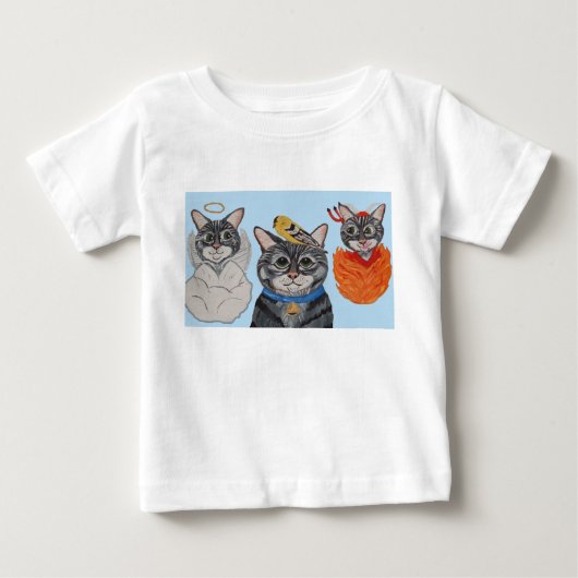 天使と悪魔に誘惑される猫 ベビーTシャツ (正面)