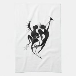 天使と悪魔のシルエット キッチンタオル