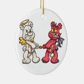 天使と悪魔のテディベアが綱引きで戦う セラミックオーナメント (右)