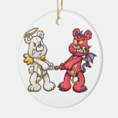 天使と悪魔のテディベアが綱引きで戦う セラミックオーナメント (左)