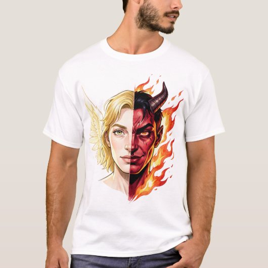 天使と悪魔の顔の分割 😇😈 Tシャツ (正面)