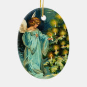 天使と木の上のヴィンテージクリスマスキャンドル セラミックオーナメント (裏面)