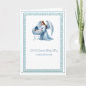 天使と男の赤ちゃんによるカスタマイズ可能な洗礼 カード (正面)