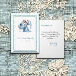 天使と男の赤ちゃんによるカスタマイズ可能な洗礼 カード