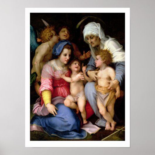 天使と聖家族， c.1515-16 (パネル上の油) ポスター (正面)