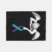 天使と自殺認識度自殺予防クロ フリースブランケット (正面(横))