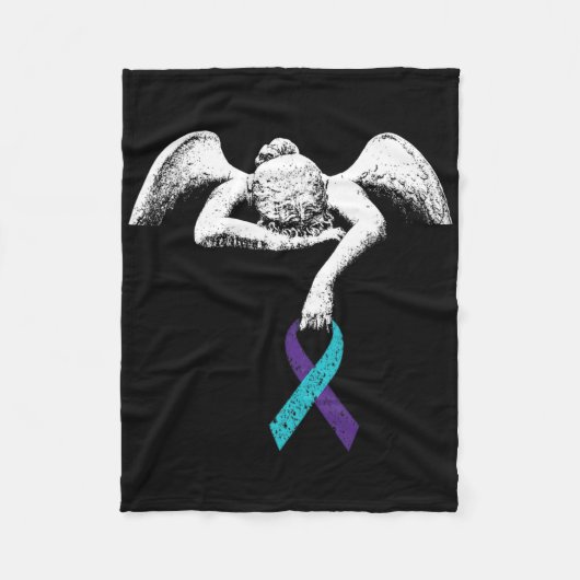 天使と自殺認識度自殺予防クロ フリースブランケット (正面)