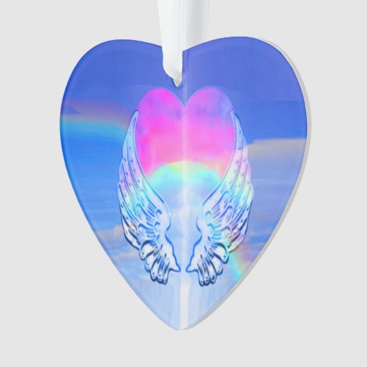 天使によってはハートのまわりで包まれたが飛びます オーナメント (正面)