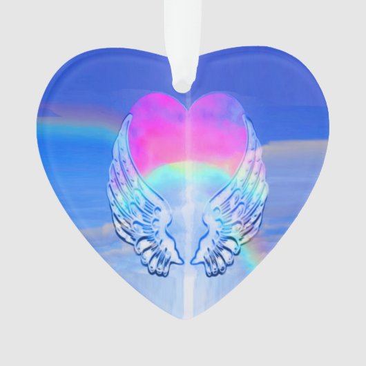 天使によってはハートのまわりで包まれたが飛びます オーナメント (正面)
