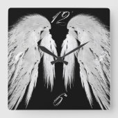 天使によっては灰色によって触れられる羽のカスタム数が飛びます スクエア壁時計 (正面)