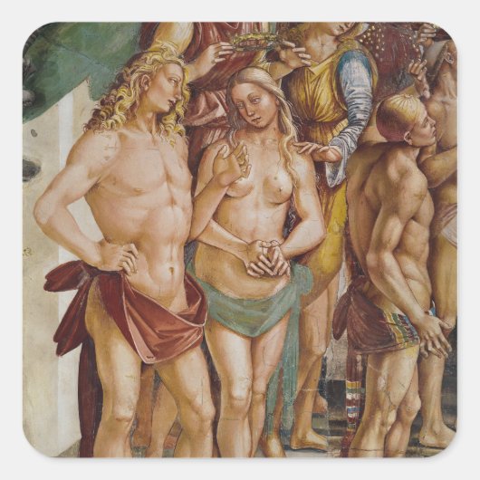 天使に冠を付けられたカップル、詳細 スクエアシール (正面)