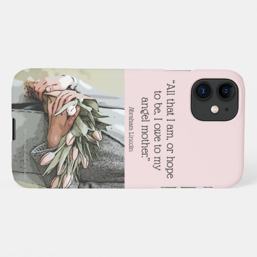 天使のお母さん、リンカーンの引用文淡い色の、ピンク。 iPhoneケース (裏面横)