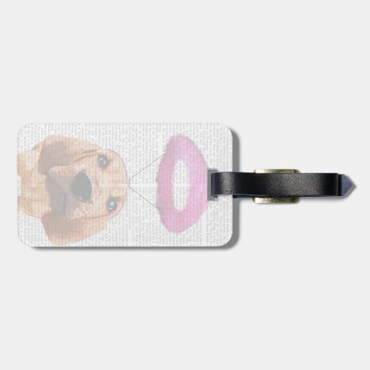 天使のようなピンクのハローを持つブラッドハウンド ラゲッジタグ (裏面横)